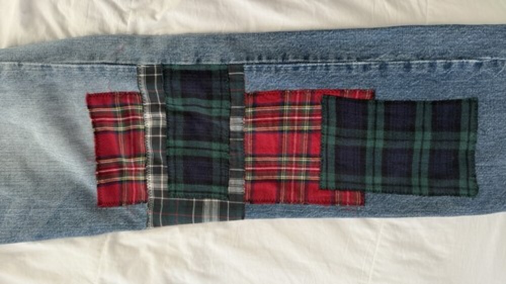 Levis 501 upcycled Custom Plaid Patchwork Denim Jeans 33x31 Grunge Y2K 90s - Picture 4 of 12